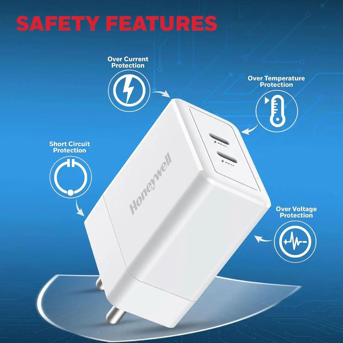 Honeywell Zest Charger GaN 45W, Ultra-Fast Wall Charger with PPS Support, 2xType C PD 3.0 Port, BIS Certified – TechCure India