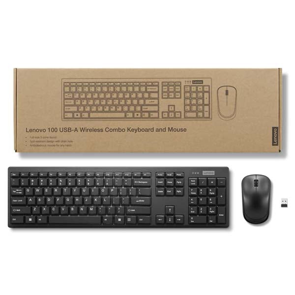 Lenovo 100 Wireless Keyboard and Mouse Set, Ambidextrous 1000 DPI Mouse Optical Sensor, upto 3M clicks, Ultra slim water resistant keyboard, 2.4 GHz Wireless Nano USB, upto 1yr battery life GX30L66303 – TechCure India