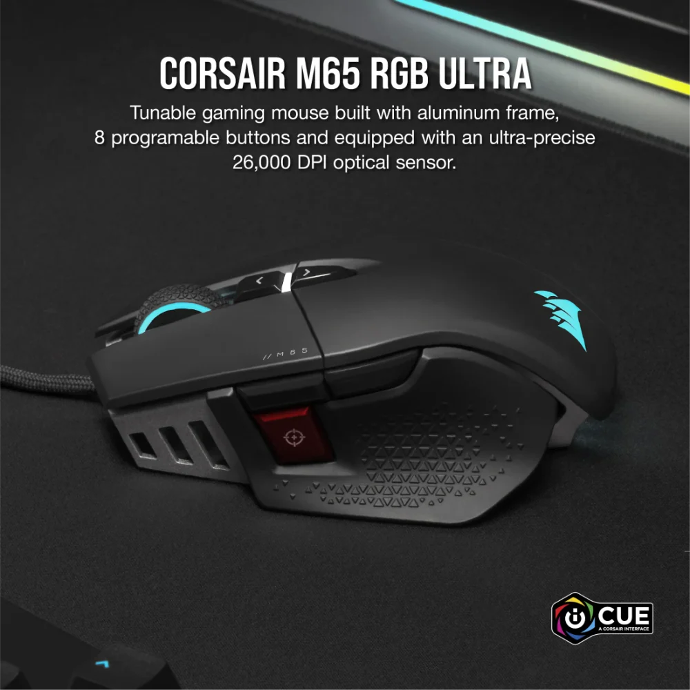 CORSAIR M65 RGB Ultra WIred Ergonomic Gaming Mouse ( Black ) ( 26000DPI / 8 Macro Buttons ) - 3