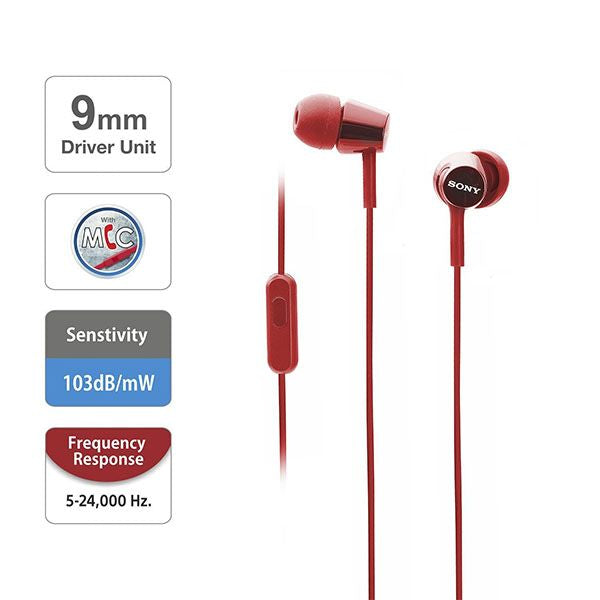 Sony MDR-EX155AP Wired in Ear Headphone with Mic - Red – TechCure India