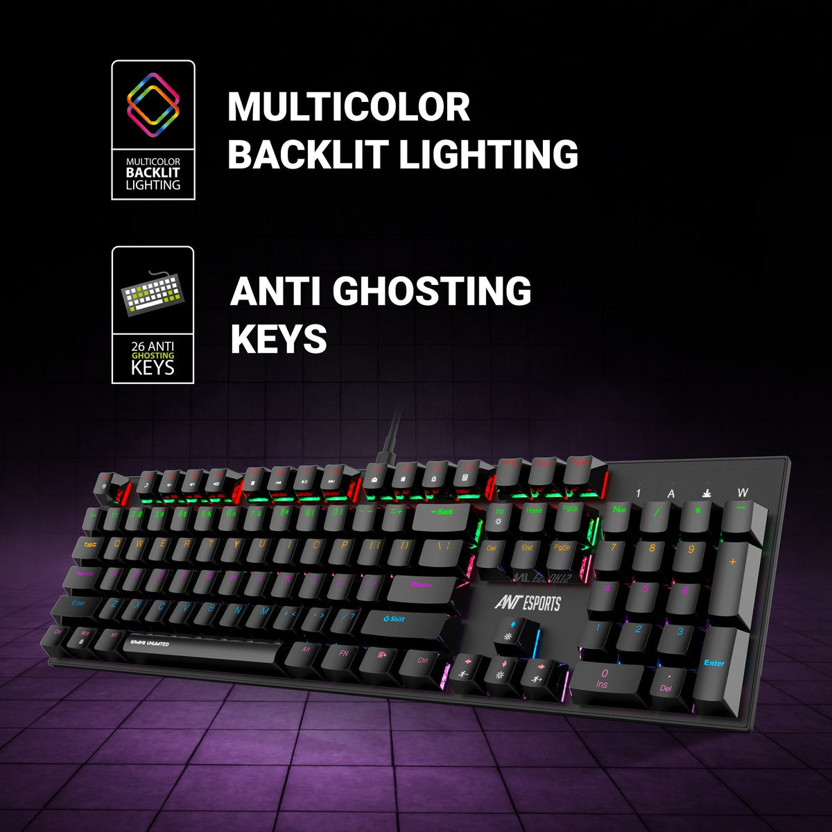 ANT ESPORTS MK3200 V2 MECHANICAL GAMING KEYBOARD MULTICOLOR LED BACKLIT WIRED -BLUE SWITCH – TechCure India