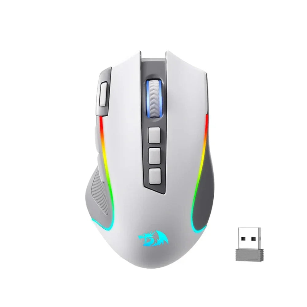 REDRAGON M612 Predator Pro RGB Wireless Ergonomic Gaming Mouse ( 8000DPI / 9 Macro Buttons ) ( White / Grey ) – TechCure India