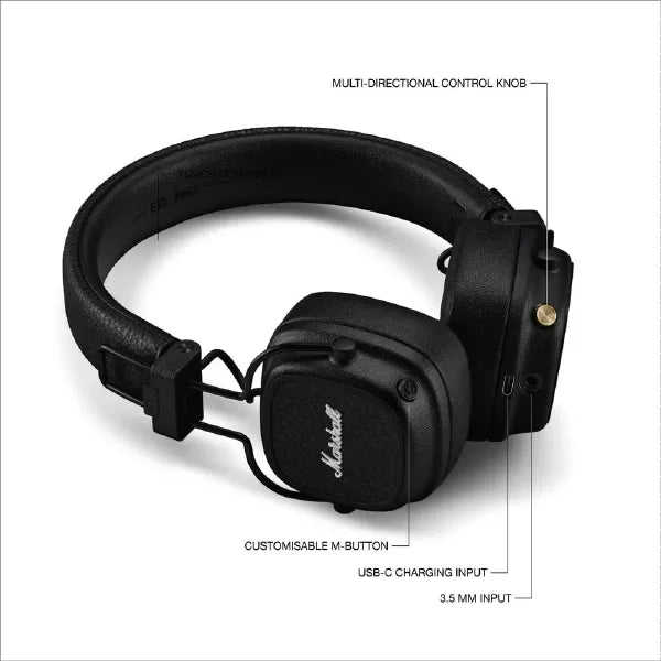 Marshall Major V Wireless On-Ear Headphones (Black) – TechCure India