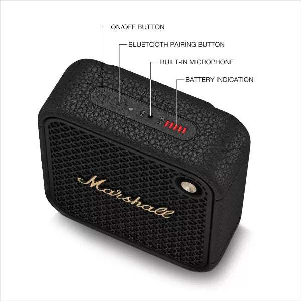 Marshall Willen II Portable Bluetooth Speaker (Black & Brass) – TechCure India