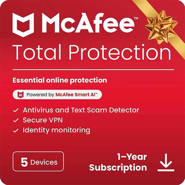 McAfee Total Protection 2024 | 5 Device, 1 Year | Antivirus Internet Security Software | Password Manager & Dark Web Monitoring Included | PC/Mac/Android/iOS | Email Delivery – TechCure India