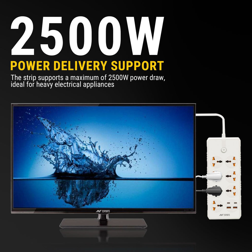 ANT ESPORTS PS722 UNIVERSAL POWER STRIP WITH USB & TYPE C WITH 7 UNIVERSAL SOCKETS, 3 METERS CABLE – TechCure India