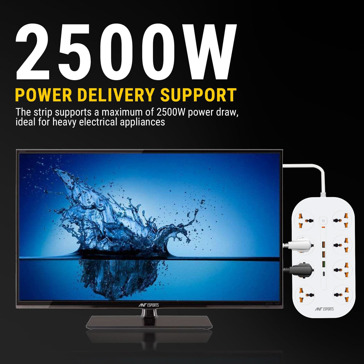 ANT ESPORTS PS831 UNIVERSAL POWER STRIP WITH USB & TYPE C WITH 8 UNIVERSAL SOCKETS, 3 METERS CABLE – TechCure India
