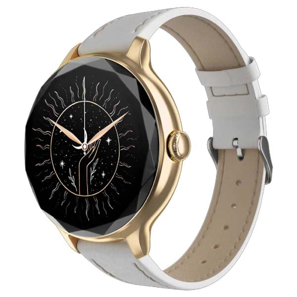 Noise Diva Smartwatch with Diamond Cut dial AMOLED Display Leather Strap 100+ Watch Faces, Female Cycle Tracker for Women (Pearl White) – TechCure India