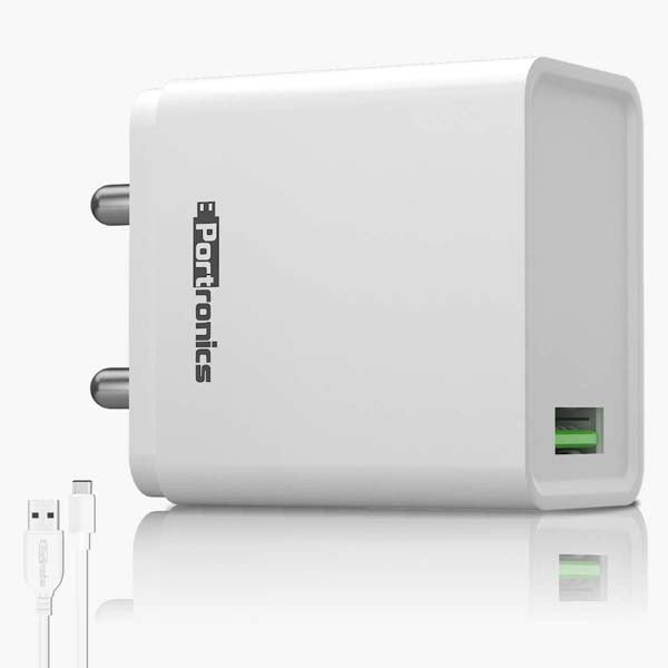 Portronics Adapto One 18W 3A Mach USB Charging Adapter (White) – TechCure India