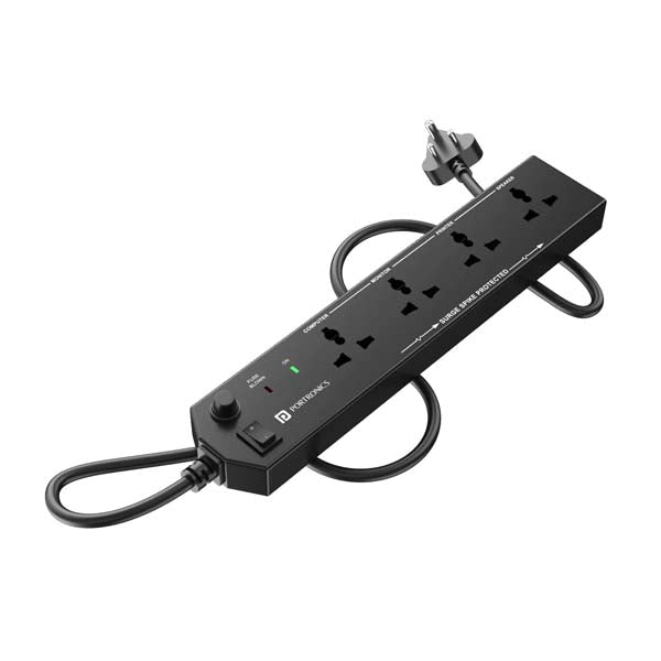 Portronics Power Plate 10 Extension Board with 4 Universal Sockets (Black) – TechCure India