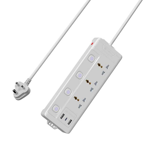 Portronics Power Plate 18 Extension Board with 3 Universal Power Sockets (White) – TechCure India