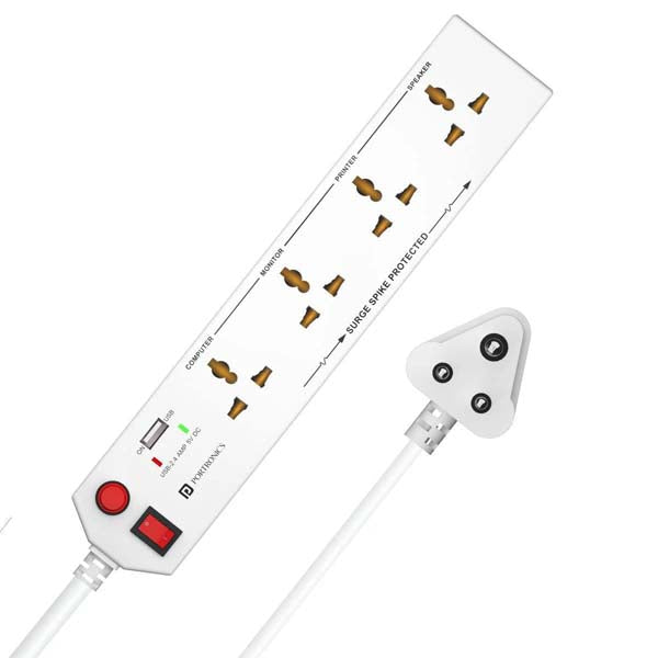 Portronics Power Plate 4 Extension Board with 4 Universal Sockets (White) – TechCure India