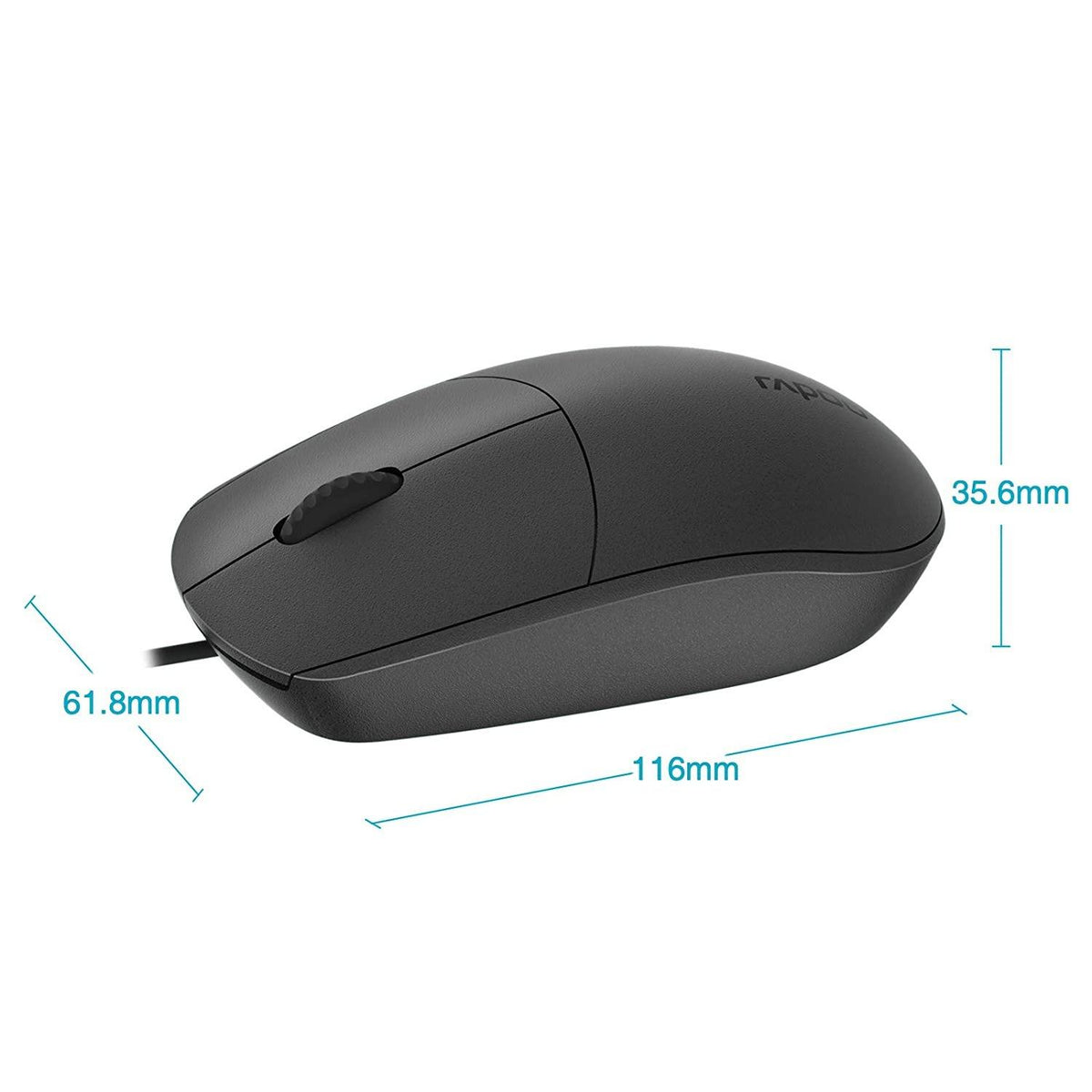 RAPOO N100 Wired USB Mouse 1600 DPI Optical Tracking, Ambidextrous PC/Mac/Laptop (Black) – TechCure India