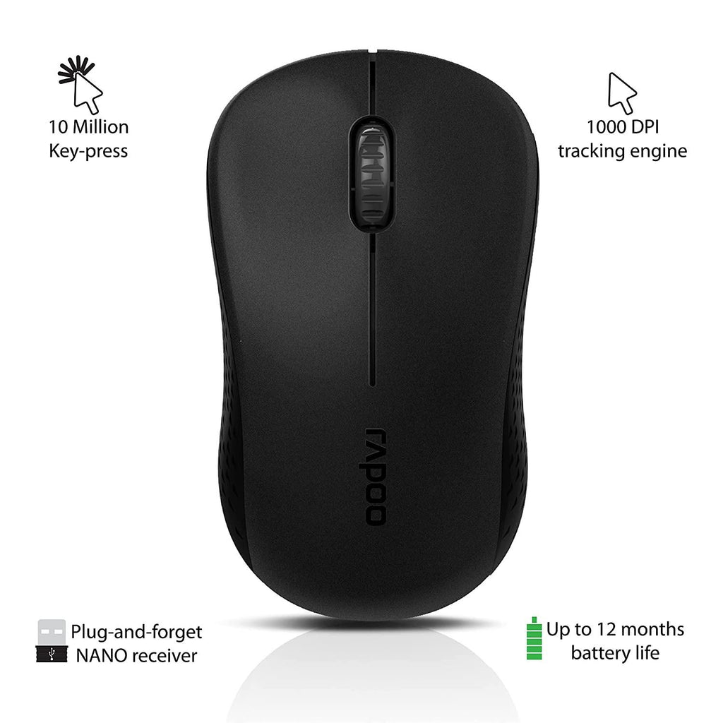 RAPOO M20 Wireless Mouse, 2.4 GHz with USB Nano Receiver, Optical Tracking, Ambidextrous, PC/Mac/Laptop - Black – TechCure India