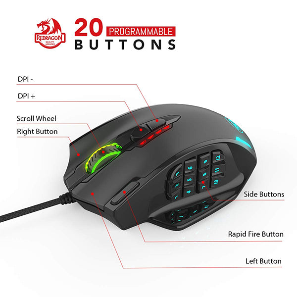 Redragon M908 Impact RGB Wired Gaming Mouse – TechCure India