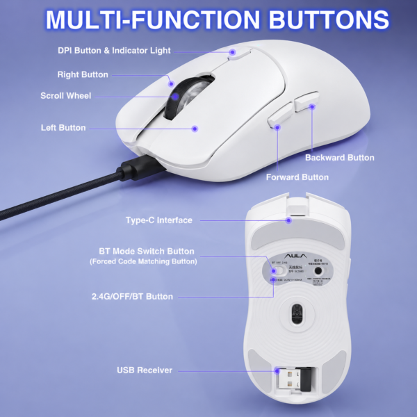 AULA SC580X Tri-Mode Wireless Gaming Mouse White (SC580XW) – TechCure India