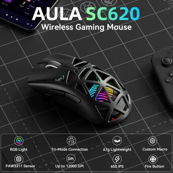 AULA SC620 Tri-Mode Wireless Gaming Mouse for PC, Laptop, Mac Black (SC620B) – TechCure India