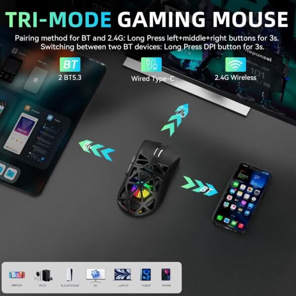 AULA SC620 Tri-Mode Wireless Gaming Mouse for PC, Laptop, Mac Black (SC620B) – TechCure India