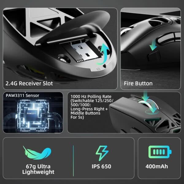 AULA SC620 Tri-Mode Wireless Gaming Mouse for PC, Laptop, Mac Black (SC620B) – TechCure India
