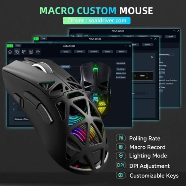 AULA SC620 Tri-Mode Wireless Gaming Mouse for PC, Laptop, Mac Black (SC620B) – TechCure India