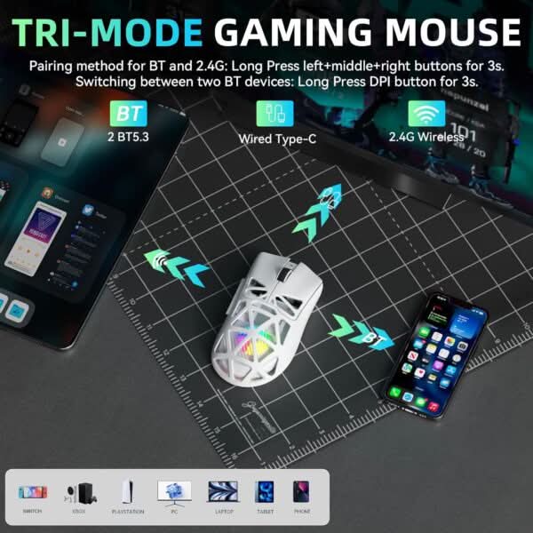AULA SC620 Tri-Mode Wireless Gaming Mouse for PC, Laptop, Mac White (SC620W) – TechCure India