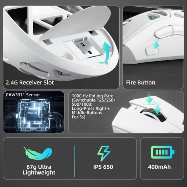 AULA SC620 Tri-Mode Wireless Gaming Mouse for PC, Laptop, Mac White (SC620W) – TechCure India