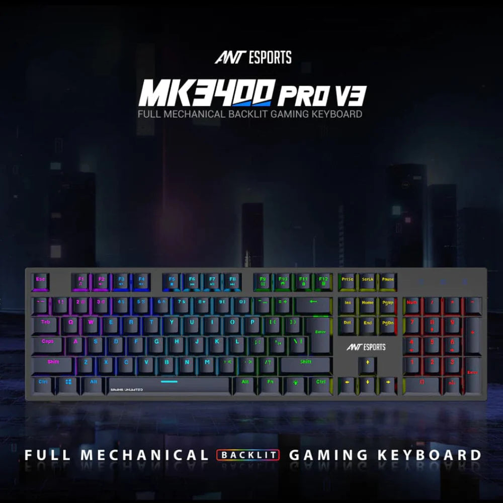 ANT ESPORTS MK 3400 Pro V3 Full Size Mechanical Wired Gaming Keyboard (Black) (Blue Switch) (Clicky Switch) (MK3400-pro-V3) - 4