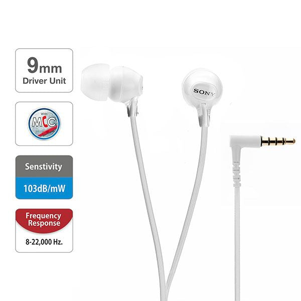Sony MDR-EX15AP In-Ear Stereo Headphones with Mic - White – TechCure India