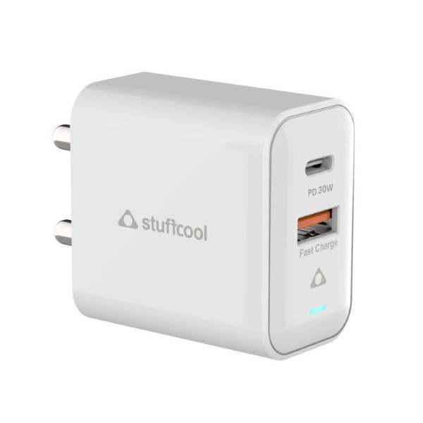 Stuffcool Flow 30 Type C Power Delivery + USB A 30 W Adapter, White – TechCure India