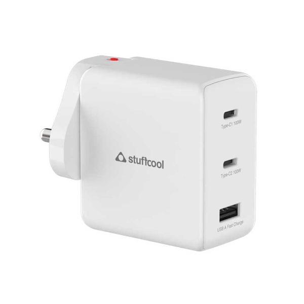 Stuffcool Nomad GaN Charger 102W PD PPS Supports Super Fast Charging 2.0, Charges macbooks, laptops, DSLRs, Gaming Console, with Exchangeable EU, USA, and UK pins Works with 100+ Countries – TechCure India