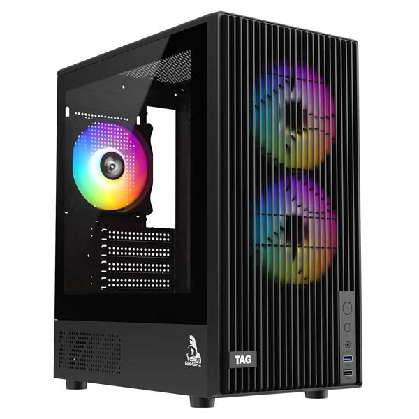 TAG Gamerz EVA Mid-Tower Computer PC Case/Gaming Cabinet, Front Mesh Panel, 3x Pre-Installed ARGB Fans | Supports M-ATX, ITX | 240mm Radiator Support | 4mm Tempered Glass, Supports Up to 8 Fans -Black – TechCure India