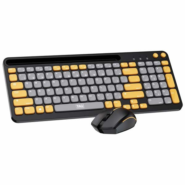 TAG KBWM 1100 Wireless 2.4GHz+Bluetooth Keyboard & Mouse Combo Kit (Grey & Yellow) – TechCure India