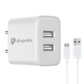 UltraProlink UM1156 2.4A/12W Dual USB Fast Charging Wall Charger/USB Travel Adapter| Boost12 |1m Micro USB Charging Cable | iPhone 15/14/13/12, Galaxy Series, Nothing Phone, Pixel Series UM1156 – TechCure India
