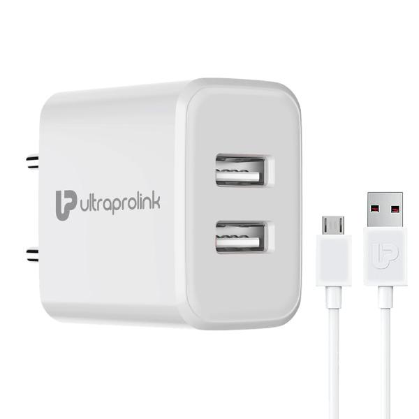 UltraProlink UM1156 2.4A/12W Dual USB Fast Charging Wall Charger/USB Travel Adapter| Boost12 |1m Micro USB Charging Cable | iPhone 15/14/13/12, Galaxy Series, Nothing Phone, Pixel Series UM1156 – TechCure India