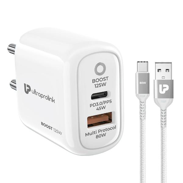 UltraProlink Boost 125W Dual USB Multi-Protocol Fast Travel Charger with A-C 1m Cable UM1134A – TechCure India