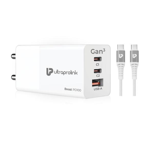 UltraProlink Boost PD 100 3 USB Ports 100W GaN Travel Charger UM1184C – TechCure India