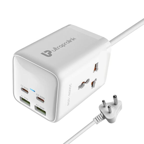 UltraProlink Power Qube 65 2 Socket Surge Protector with 4 USB Ports (65W) UM1165U – TechCure India