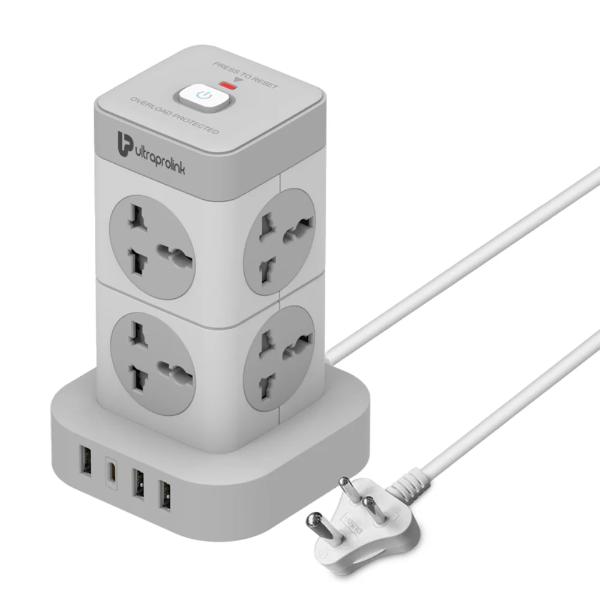 UltraProlink Power Tower Surge Protector with 8 Sockets|3 USB-A ports|1 USB Type C Port UM1155U – TechCure India