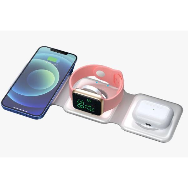 UltraProlink UM1006FW Magnetic Mag-Safe 3 in 1 Foldable 20W Wireless Fast Charger Vylis Fold 20 |with 18W Charger |15W Output for Phones,2.5W for Watch,5W for Airpods & Wireless Earbuds White – TechCure India