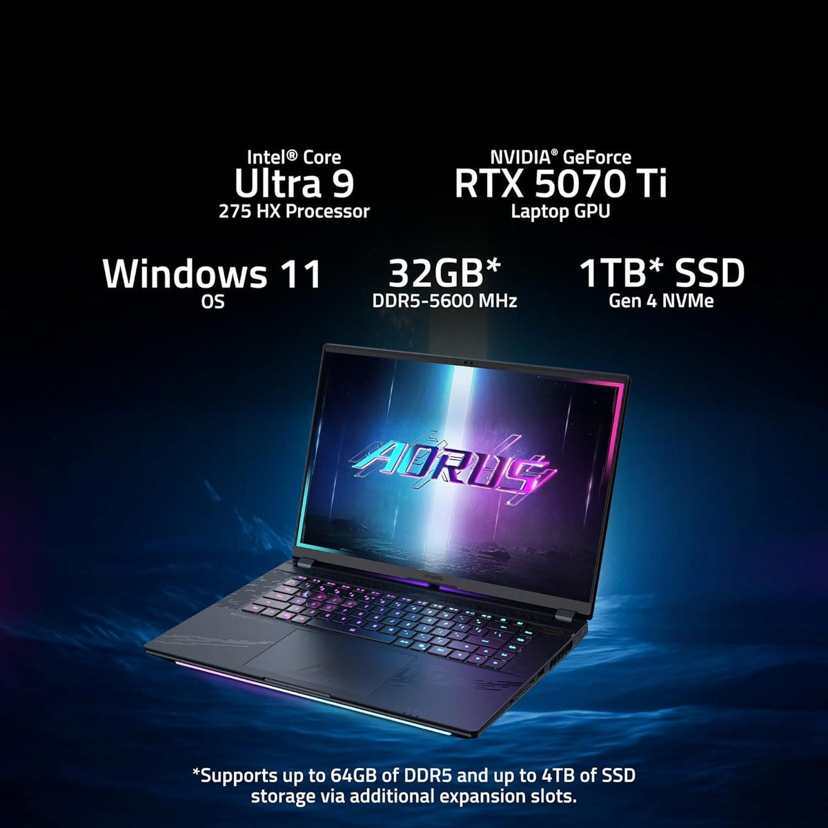 Gigabyte Aorus Master 16 BXHC4INE64SH, Intel Core Ultra 9 275HX Processor, 32 GB DDR5 Ram, 1TB M.2 NVMe SSD, NVIDIA GeForce RTX 5070 Ti 12GB GDDR7, 16 Inch, OLED WQXGA Gaming Laptop with 2 Years Warranty – TechCure India