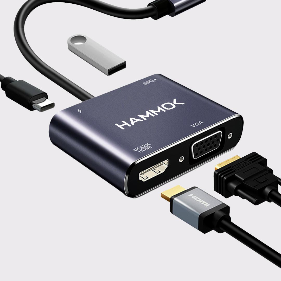 Hammok Wise 4-in-1 USB-C Hub (HDMI 4K, VGA, USB 3.0, PD 100W)