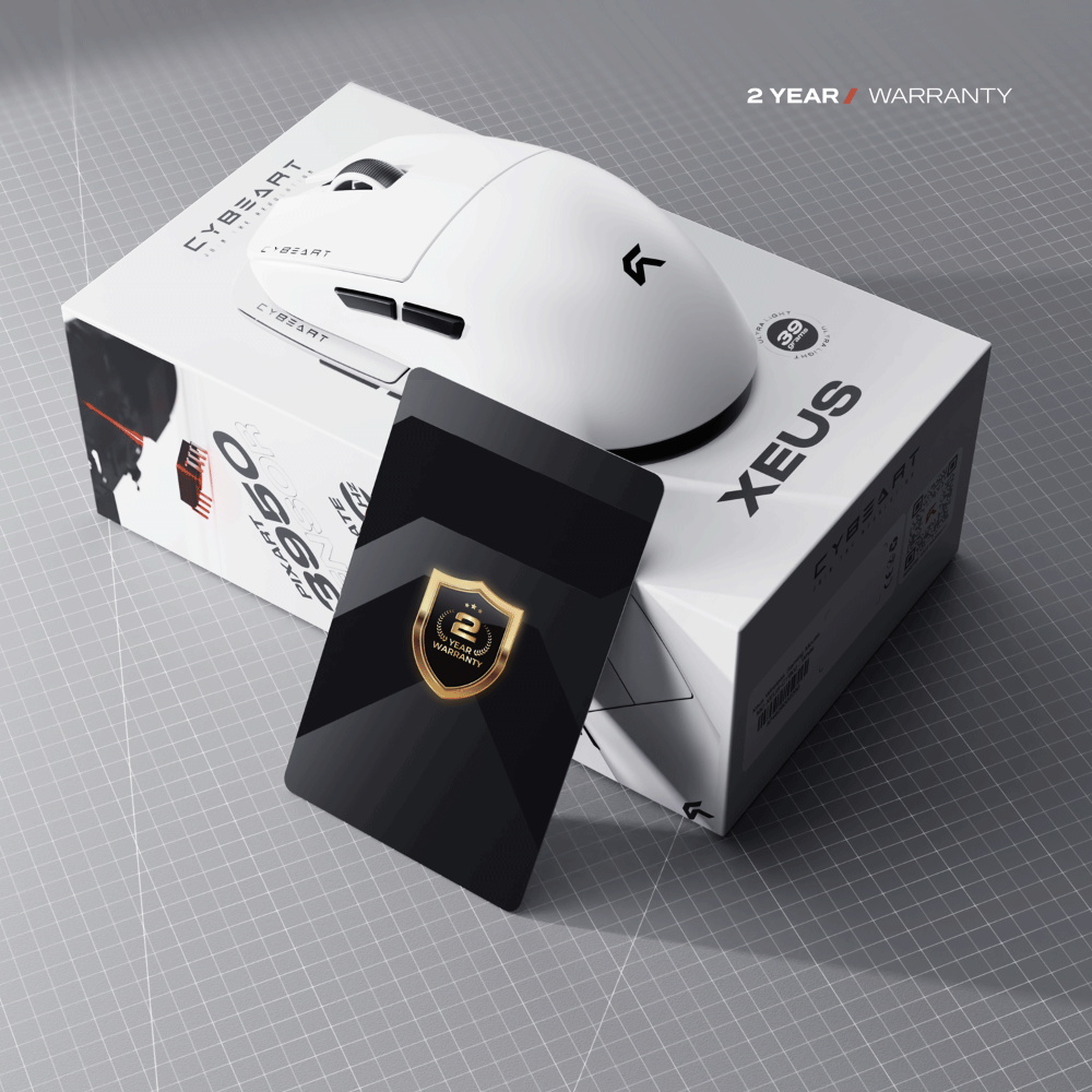 CYBEART Xeus 8K Wireless Tri Mode Ambidextrous Gaming Mouse ( White ) ( 42000DPI / 5 Macro Buttons ) – TechCure India