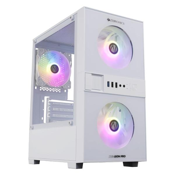 ZEBRONICS Leon PRO Premium Gaming Cabinet/Case, Mini-Tower, Supports mATX | ITX, 3 Pre-Installed RGB Fans, Side Tempered Glass, USB 3.0, Magnetic Dust Filter (White) – TechCure India