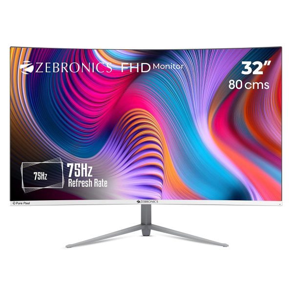 ZEBRONICS Zeb-AC32FHD LED Curved 75Hz 80Cm (32") (81.28 Cm) 1920x1080 Pixels FHD Resolution Monitor with HDMI + VGA Dual Input, Built-in Speaker, Max 250 Nits Brightness, Black – TechCure India