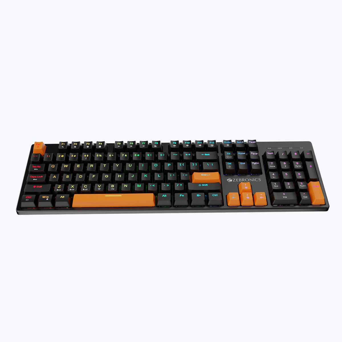 Zebronics Max Ninja 104W mechanical keyboard — front view with RGB backlight