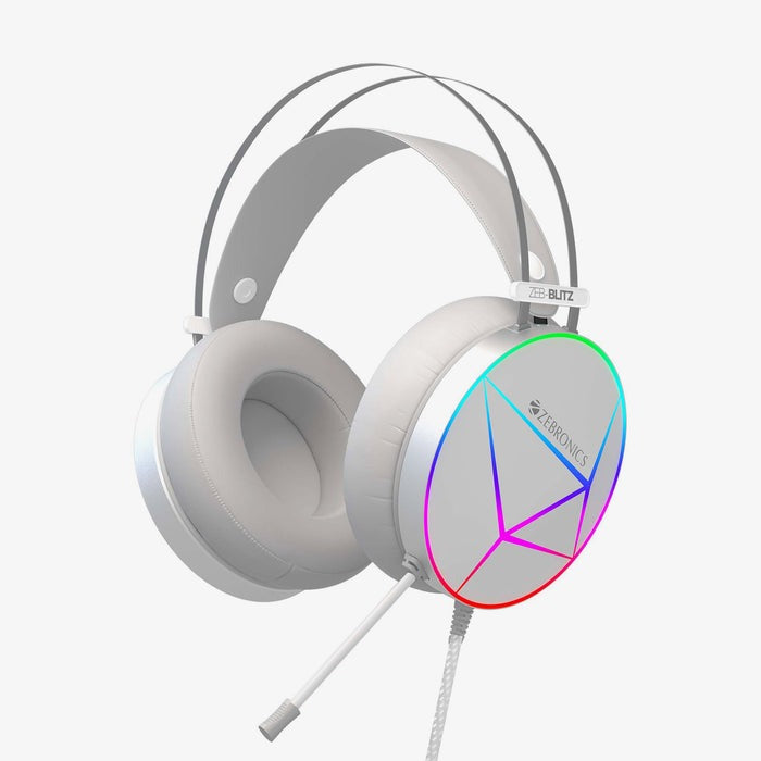 Zebronics Zeb-Blitz USB Gaming Wired Over Ear Headphones with Dolby Atmos, RGB LED, Windows Software, Simulated 7.1 Surround Sound, 2.4 Meter Braided Cable, Flexible mic, Ear Cushions with mic (White) – TechCure India
