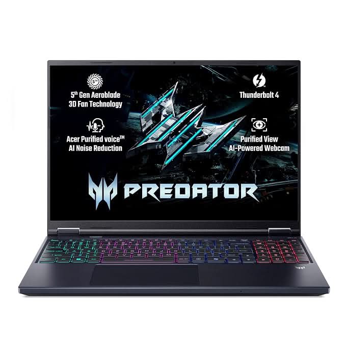 Acer Predator Helios Neo 16 AI, Intel Core Ultra 9 290HX, RTX 5070-8GB, 16GB RAM, 1TB SSD, 16 inch WQXGA IPS, 240Hz, 92Whr, Win 11 Home, RGB Keyboard, Gaming Laptop, UN.U42SI.003, Black – TechCure India