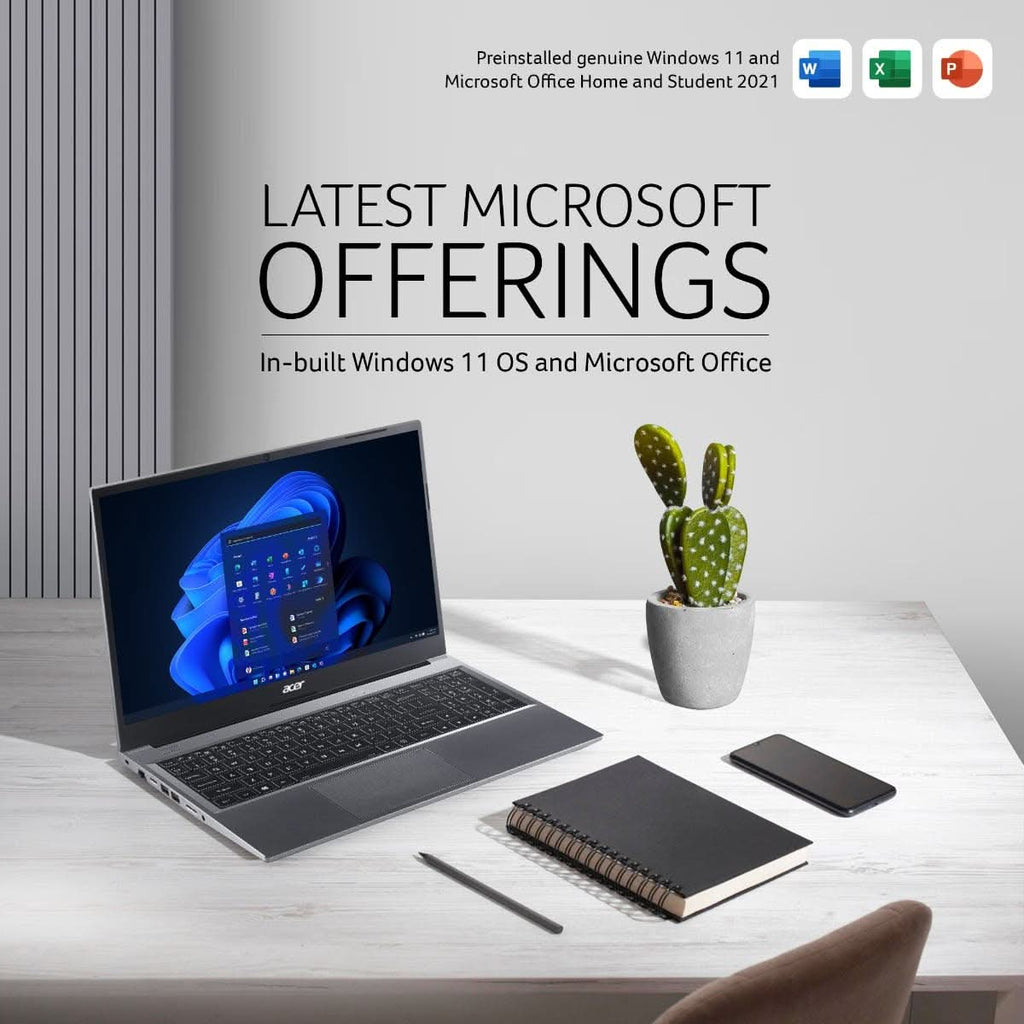 Acer, Aspire Lite, AMD Ryzen 3 5300U processor, 8 GB RAM, 512 GB SSD, Full HD IPS, 15.6 Inch, Windows 11 Home, MS Office, Steel Gray, AL15-41, UN.31ZSI.06W – TechCure India