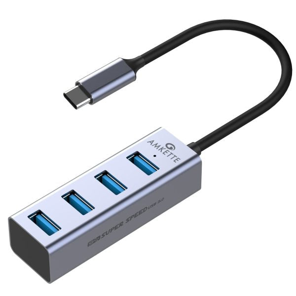 Amkette Type-C 4 Port USB 3.0 Hub (Grey) – TechCure India