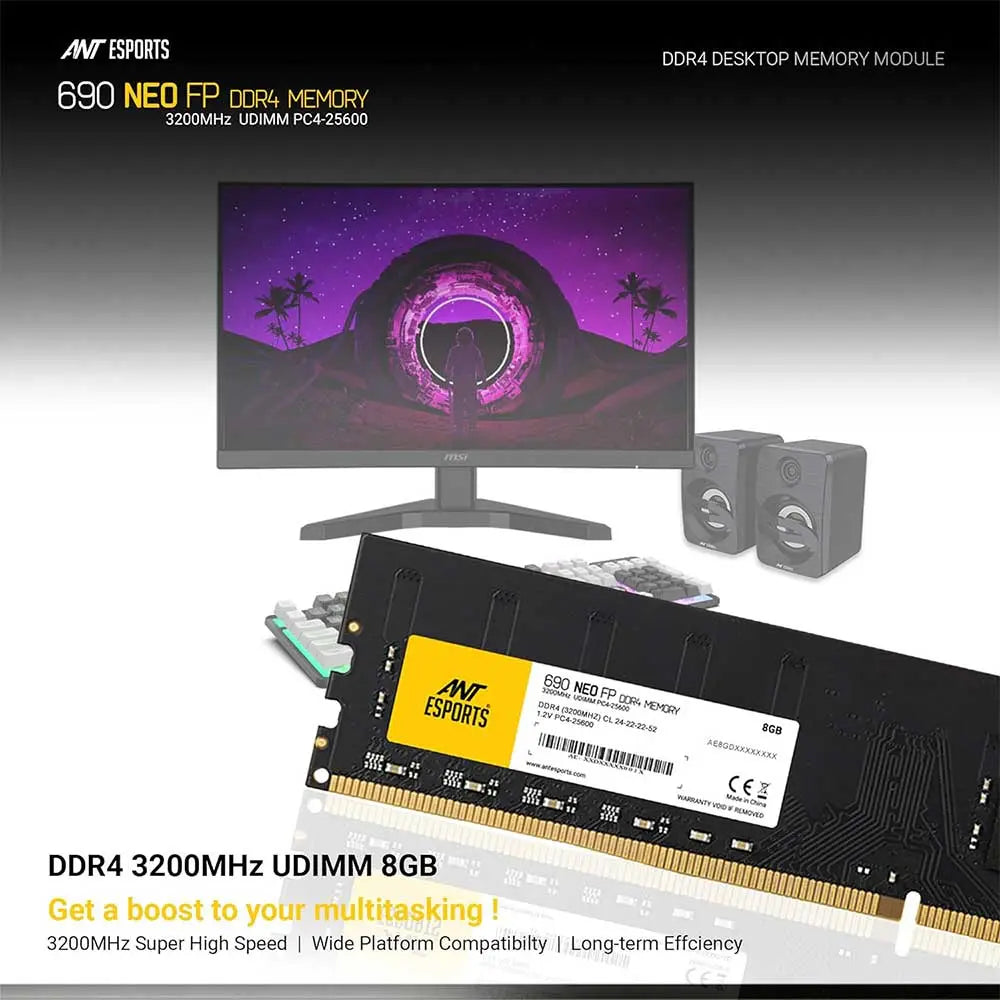 Ant Esports 690 Neo FP 8GB (8GBx1) DDR4 3200 MHz Desktop RAM (ATVL0035) – TechCure India